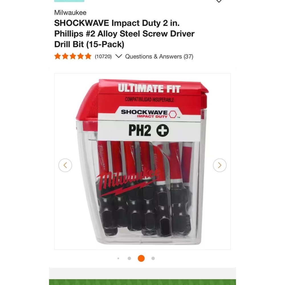 Milwaukee Phillips #2 Impact Bits 15-Pack 2" Red NEW SHOCKWAVE Duty PH2 Steel